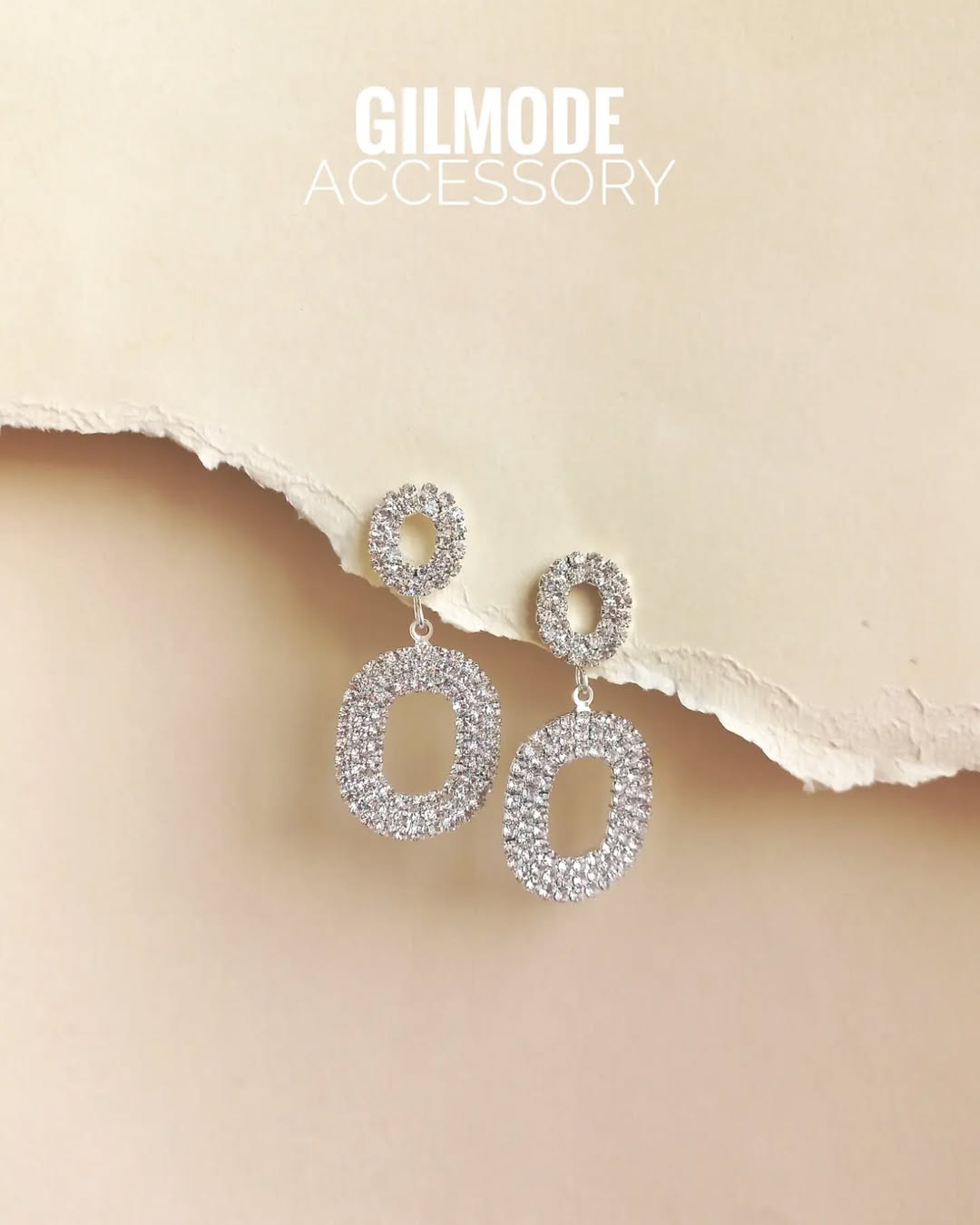 گوشواره آویز مجلسی بیضی شکل فول نگین دار